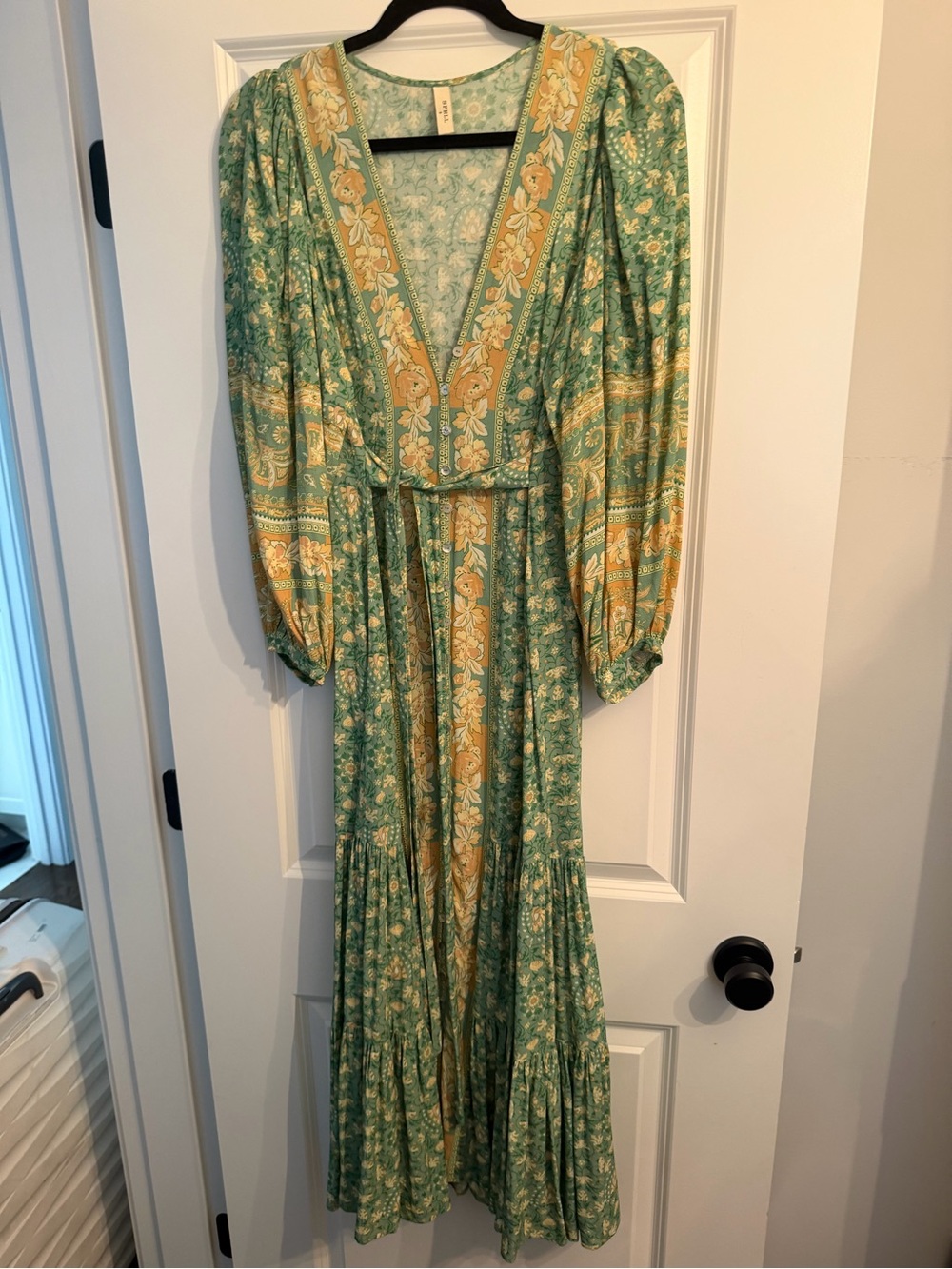 Spell Green and Yellow Floral V-Neck Maxi Dress
